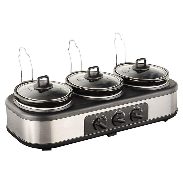 Superjoe Triple Slow Cooker, 3x1.5 Quart Electric Slow Cooker Buffet Server, Food Warmer Cooking Pot, Adjustable Temp Removable Ceramic Pots Lid Rests