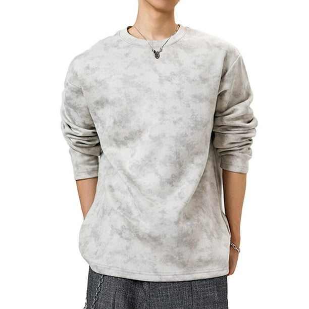 Sudadera sin capucha para hombre, estilo casual, a la moda, con cuello redondo, holgada, de gamuza, con lazo, manga larga, para jóvenes, blusas activas, camisetas para hombre.