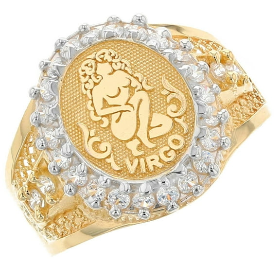 JackAni 10k Solid Yellow Gold CZ Accented Men's Virgo Zodiac Ring - Size 11.75