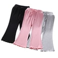 thumbnail image 1 of KYAIGUO 1-6T Baby Toddler Girls Summer Flare Pants Solid Color Ribbed Ruffle Bell Bottoms Spring Cotton Leggings Trousers, 1 of 9