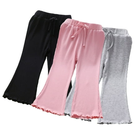 

WOLLED Baby Girls Summer Ribbed Flare Leggings Pants Toddler Spring Knit Bell Bottoms Solid Color Elastic Waist Ruffle Leggings Flared Cotton Pants Trousers for 1-6Y