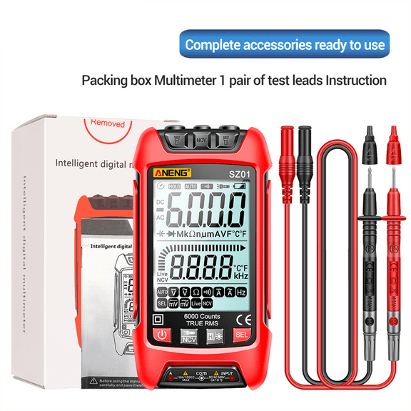 Sz02 Smart Digital Multimeter 6000 Counting Rms Automatic Capacitance Meter Red
