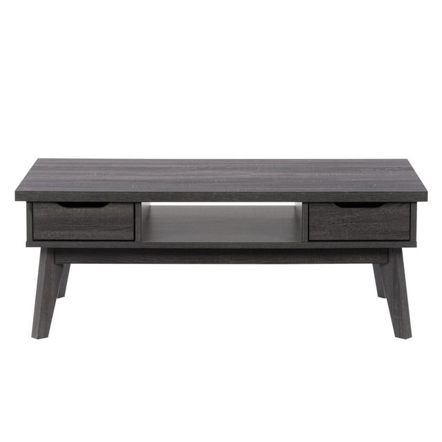 CorLiving Hollywood Mid-Century Modern Dark Grey Coffee Table with Peek-a-Boo Storage Space and Drawers - Minimalist Living Room Table, Neutral Mid-century Coffee Table for Contemporary Homes