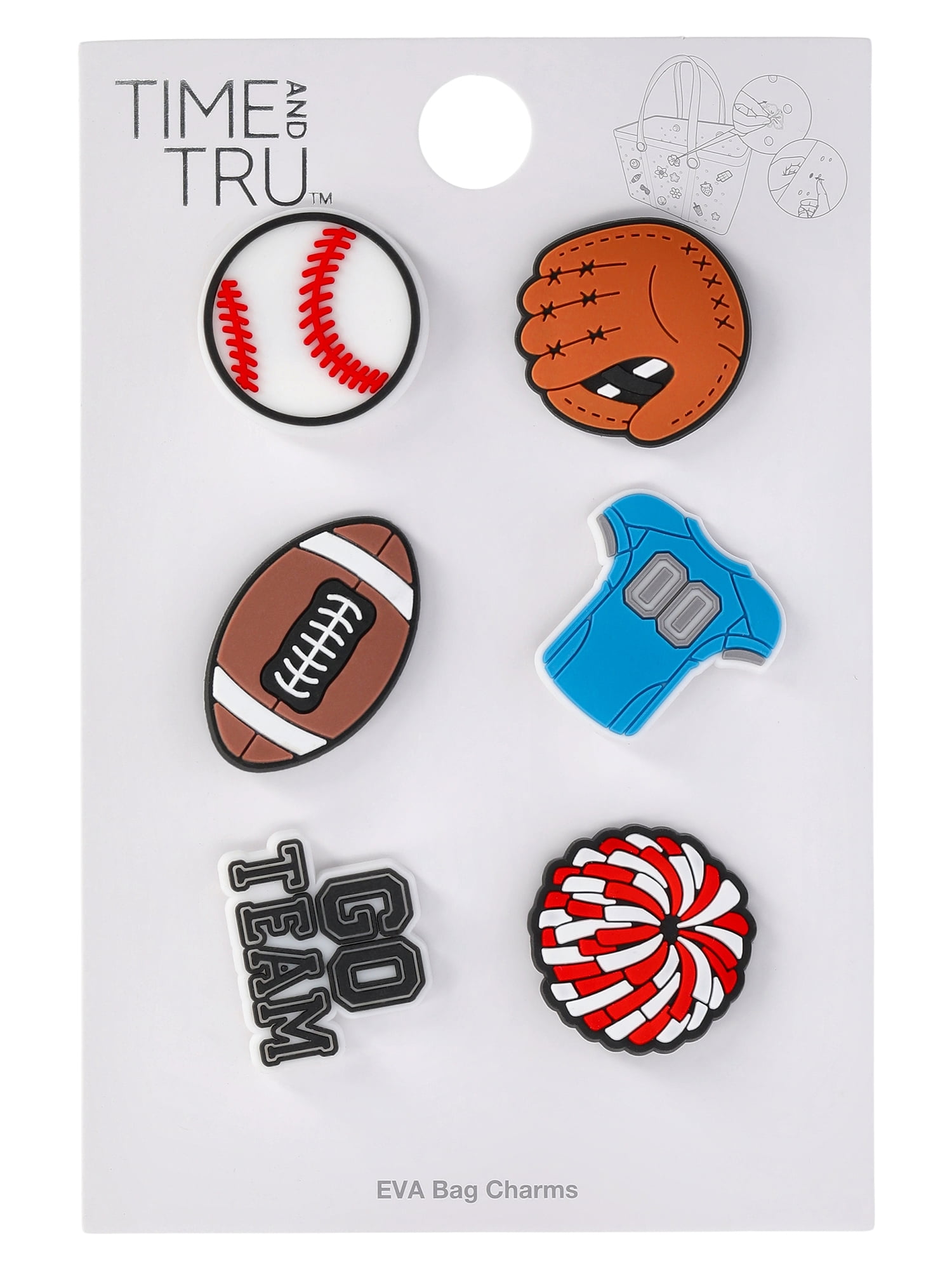 Time and Tru Sporty Handbag Charms for EVA Beach Tote, 6-Pack