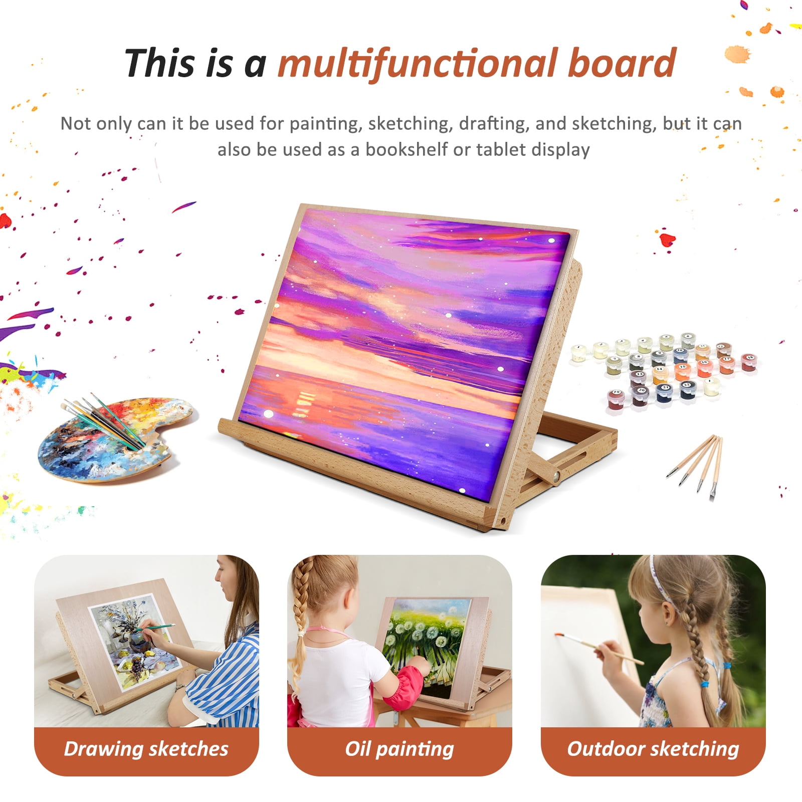 Ikoopy Large Drawing Board Easel Solid Beech Wood Tabletop Painting Easel with Smooth Surface Adjustable Angle Art Easel Folding Drawing and Sketching Board for Artists Beginners Student