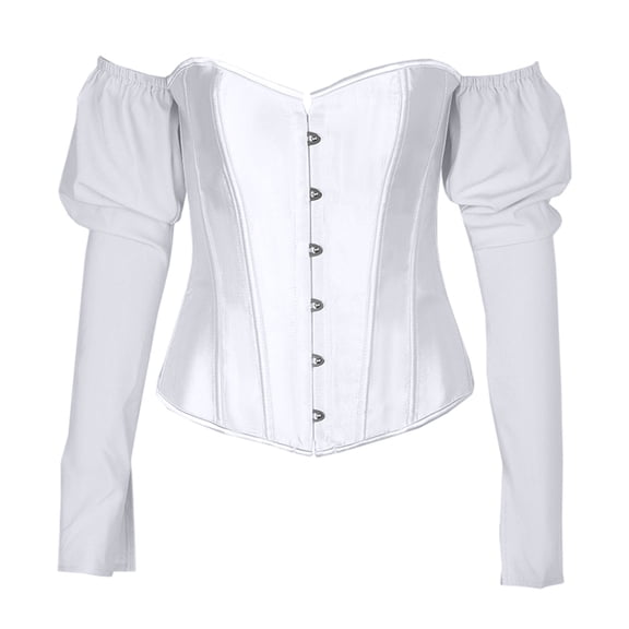 KHONTS Off the Shoulder Long Sleeve Corset Tops for Women Overbust Corsets Top Strapless Renaissance Bustier White XS