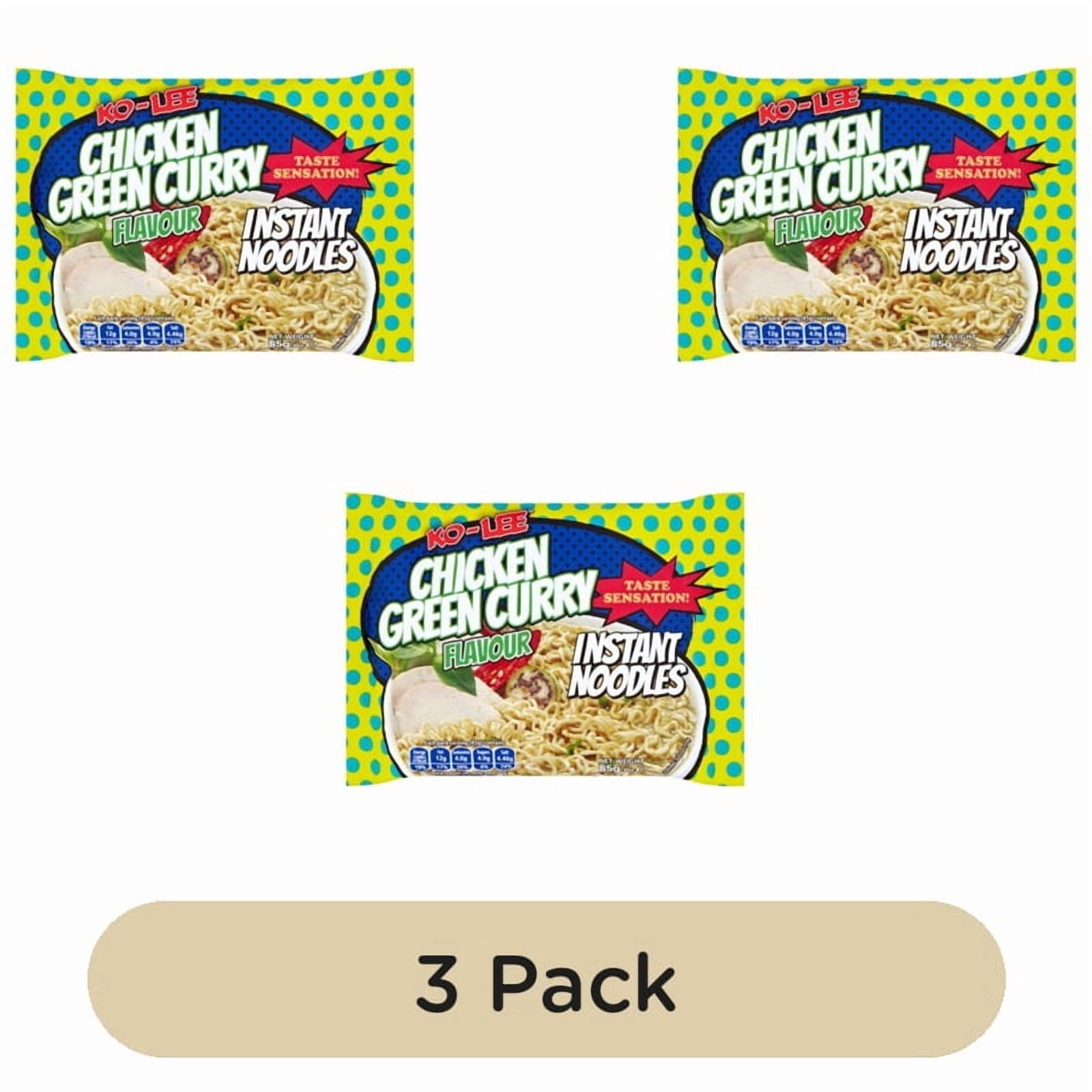 Ko-Lee Taste Sensation Instant Noodles Chicken Green Curry Flavour 85g, British Import (Pack of 3)