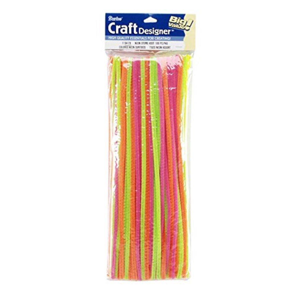 100 Piece Assorted Chenille Stems, 12", Neon, 12 inch size chenille