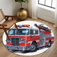 thumbnail image 3 of Round Area Rug 5 Ft, Fire Trucks Washable Non-Slip Circle Carpet for Living Room/Bedroom, Modern Cartoons Vehicles Low-Profile Runner Mats Collection Rugs for Indoor, 3 of 7