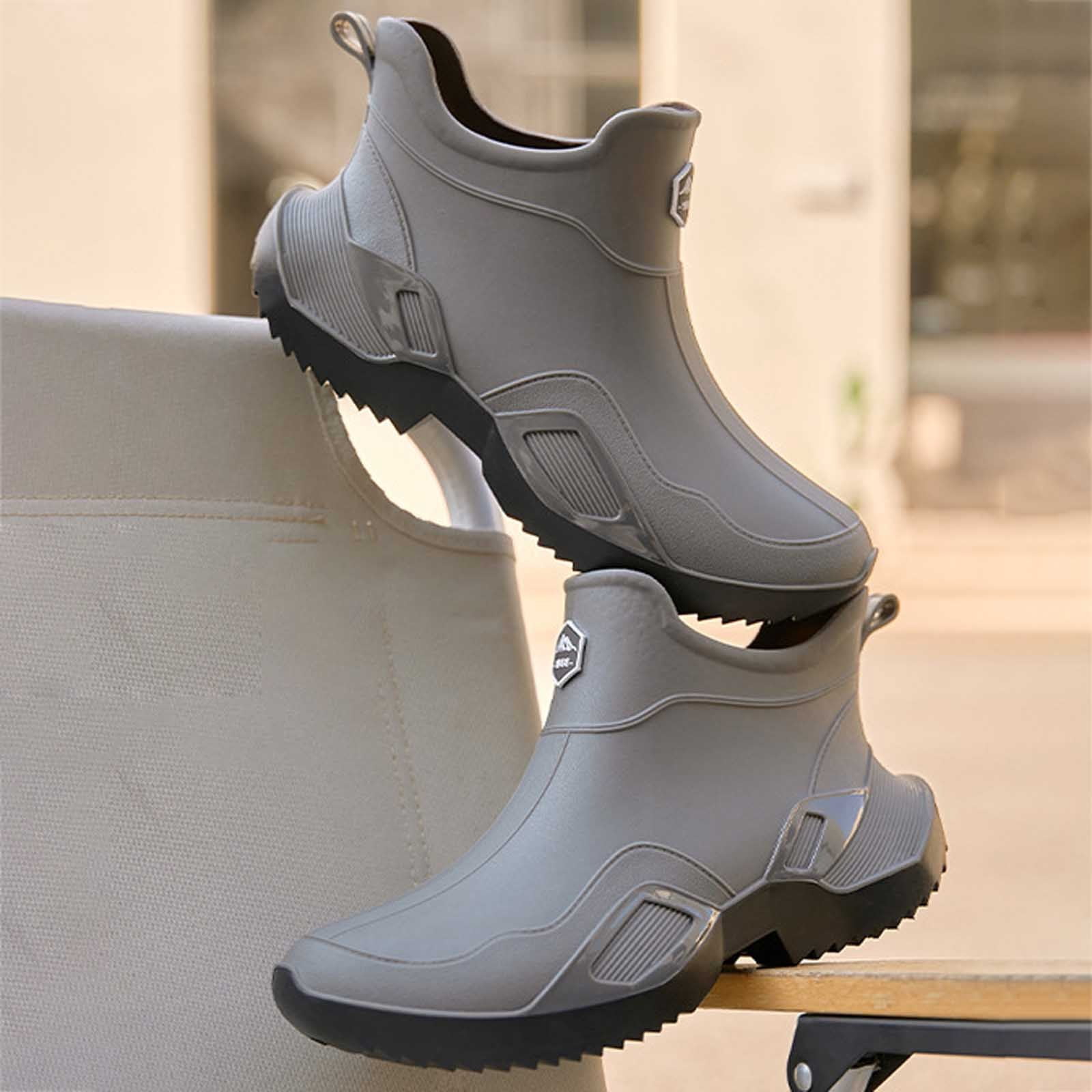 Rain Boots Women Non- Rubber High Top Unisex Rain Shoes Women Rain Boots (Grey 8)