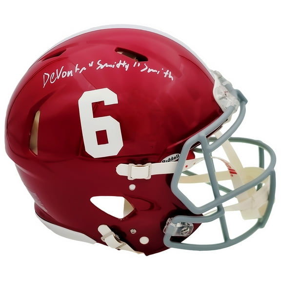 Devonta Smith Autographed Alabama Crimson Tide Red Full Size Authentic Speed Helmet "Smitty" Beckett BAS QR 203864