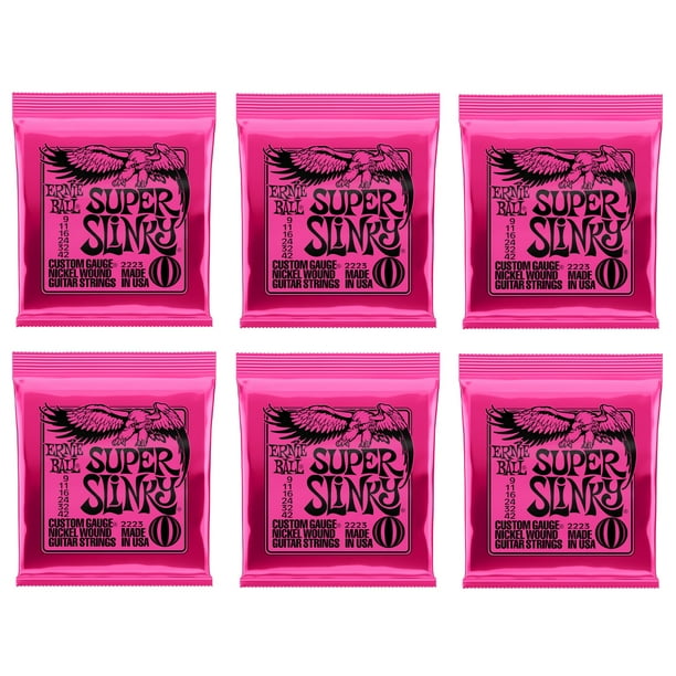 Juego de 6 cuerdas para guitarra eléctrica Ernie Ball Super Slinky 9-42