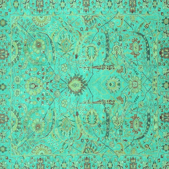 Ahgly Company Indoor Square Oriental Turquoise Blue Traditional Area Rugs, 7' Square