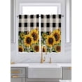 thumbnail image 2 of Sunflower Checkered Kitchen Curtains 45 Inches length, Black Buffalo Plaid Pastoral Flowers Window Treatment Curtain Drapes, Lightweight Window Panels for Living Room Bedroom, 52"x45", 2 Panels, 2 of 7