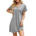 thumbnail image 2 of Rvkxad Sundresses for Women 2025 Short Sleeve V Neck Loose Dresses Casual Summer Boho Flowy A Line Solid Dress Gray, 2 of 5