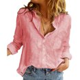 thumbnail image 1 of Top con botones y manga enrollable con cuello en V para mujer, color sólido, transpirable para citas, trabajo, compras diarias, 1 of 5