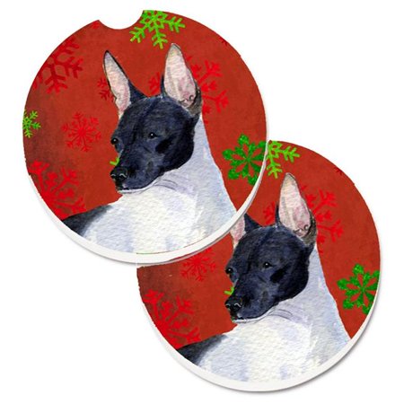 

Rat Terrier Red & Green Snowflakes Holiday Christmas Set of 2 Cup Holder Car Coaster