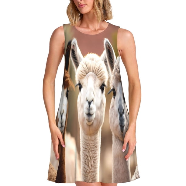 Disketp Cute Alpaca in Daze para Vestido sin Mangas para Mujeres, Vestidos de Verano para Mujeres, Casual y Holgado para la Playa