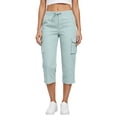 thumbnail image 2 of Women's Cargo Capris Cotton Pants with Button Pockets Elastic Waist Lightweight Cute Hiking Casual Pant for Summer (Mint Green,3XL), 2 of 6