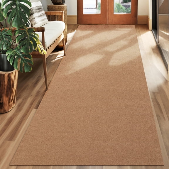 Koloko Runner Rugs Outdoor Indoor Non-Slip Area Rug Long Carpet Runners with Rubber Backing Mat Custom Size for Hallway Kitchen Entryway Garage, Light Brown, 2' x 8'