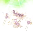 thumbnail image 2 of 4pcs Mariage Fait à la Main Peigne à Cheveux Ensemble Floral Coiffure de Mariée Accessoires de Cheveux Strass Accessoires de Robe de Mariée (Violet), 2 of 6