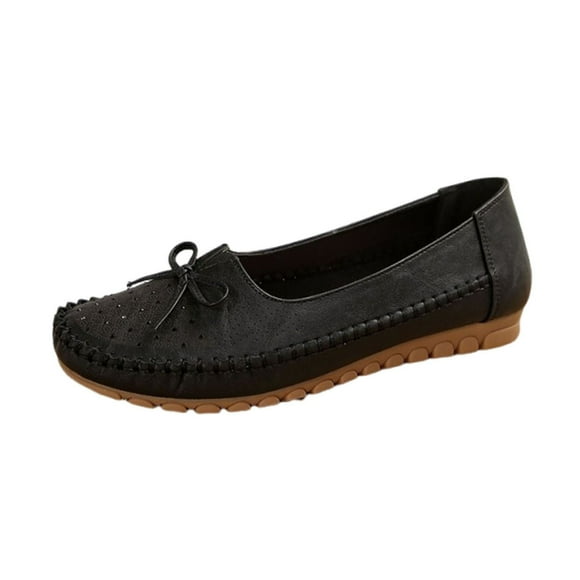 Wensltd Fashion Casual Shoes for Women Soft Sole Embroidered Bow Outdoor Work Slip-On Flat Shoes