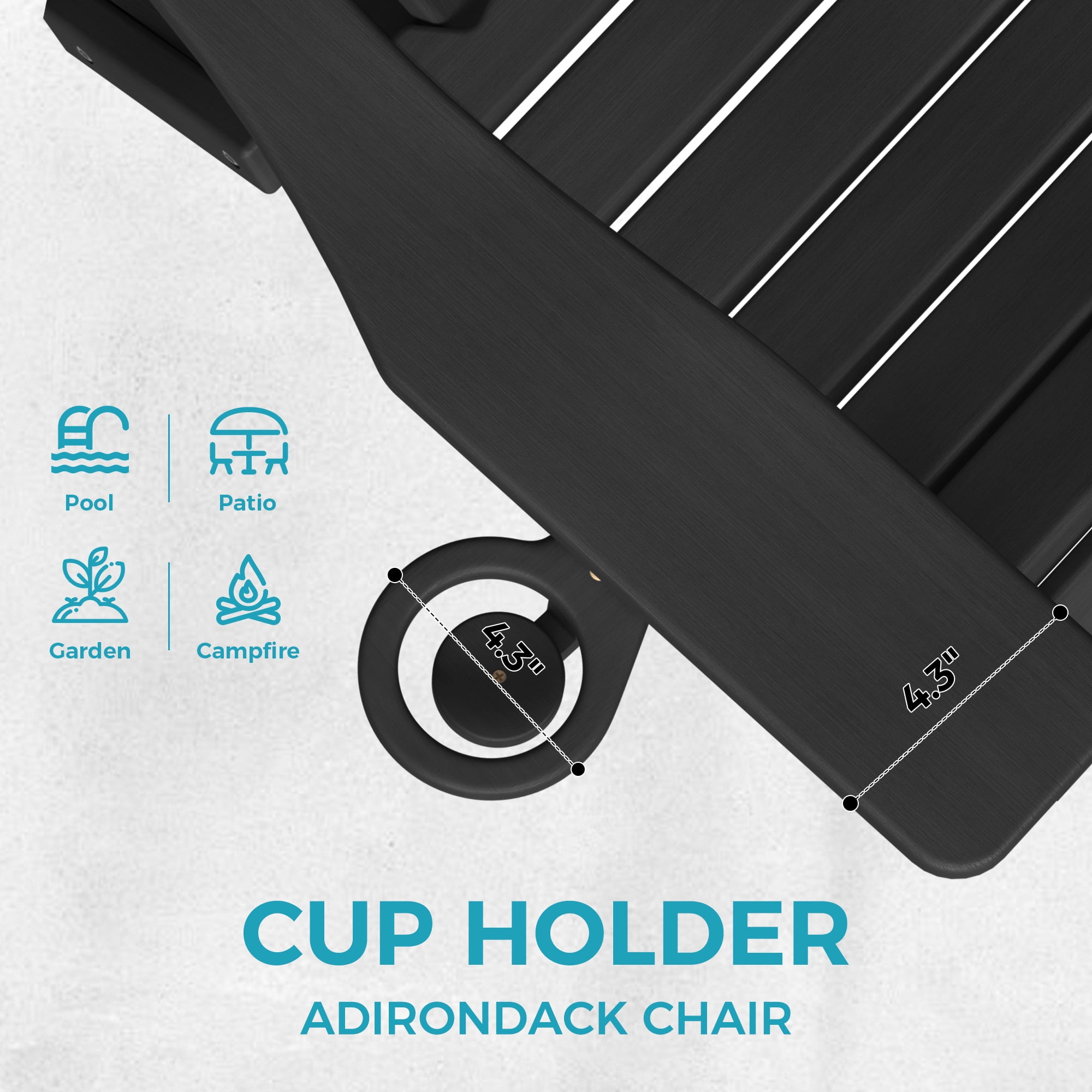 Folding Adirondack Chair Outdoor Patio Fire Pit Chairs with Cup Holder Porch Garden Black