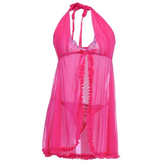 S/M Fit Pink Pastel Floral Embroidery Ruffle Time Open Front Negligee