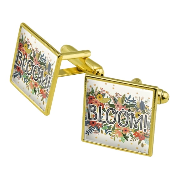 Bloom Pretty Flowers Spring Square Cufflink Set - Silver or Gold