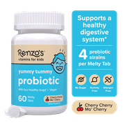 Renzo’s Vitamins Kids Probiotics, Yummy Tummy Probiotic for Kids Gut Health, Vegan, Sugar-Free, 60 Melty Tabs