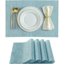 Vinyl Placemats Set of 4 | Heat-Resistant & Non-Slip PVC Weave Table Mats | Washable & Durable (17.7"x11.8") | Beige/Coffee/Green/Blue/Silver Options