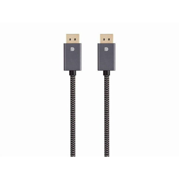 Monoprice DisplayPort 1.4 EasyPlug Nylon Braided Cable - 12 Feet - Gray | Up to 32.4 Gbps, 8K@60Hz, DPCP, HDCP, 3D Video, HBR3, DSC 1.2