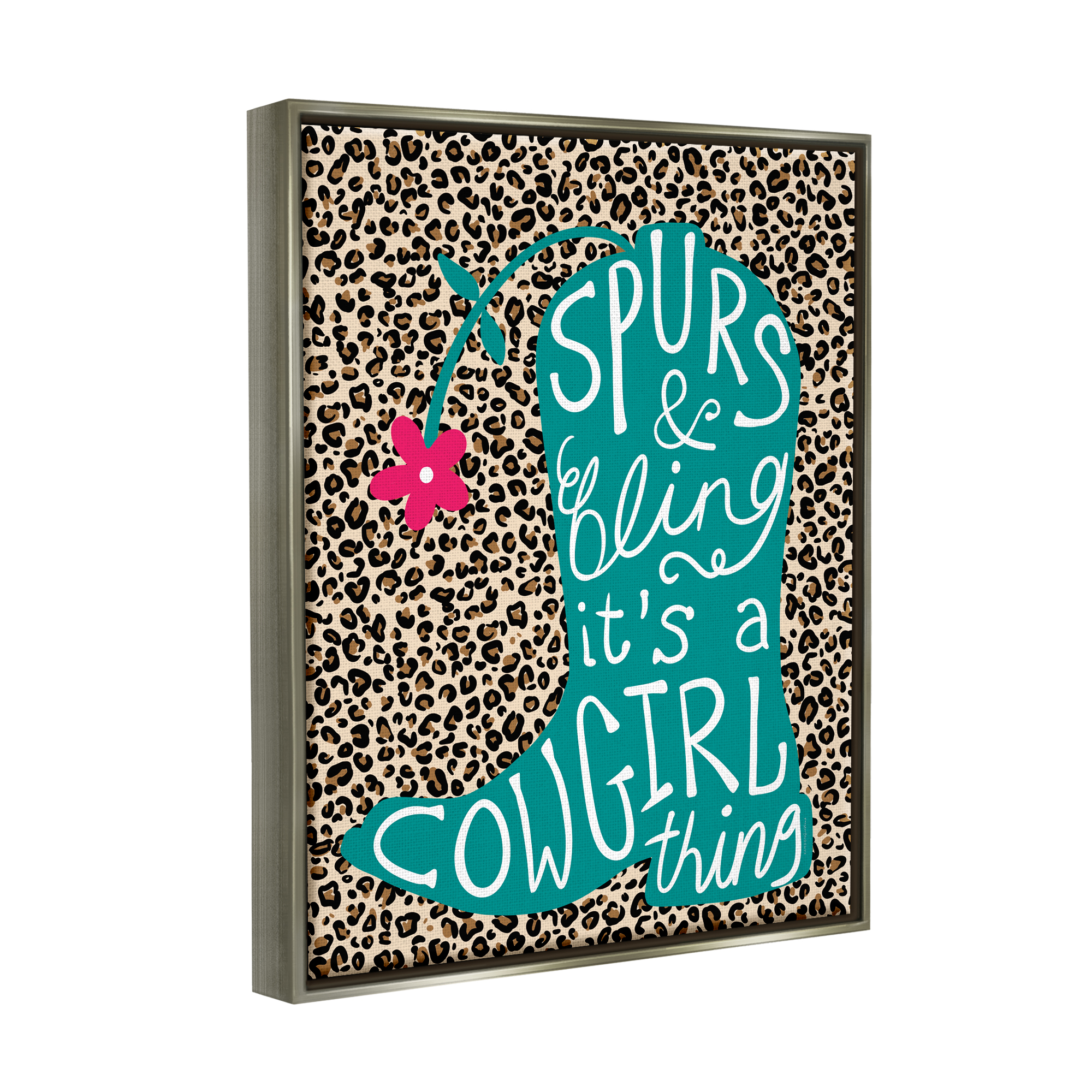 Stupell Spurs & Bling Cowgirl Thing Boot Inspirational Painting Gray Floater Framed Art Print Wall Art