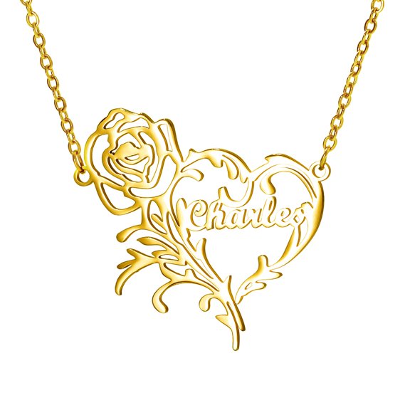 Custom Name Necklace Personalized Rose Flower Stainless Steel Name Necklace Female Rose Flower Heart Shaped Valentine's Day Confession Gift Jewelry
