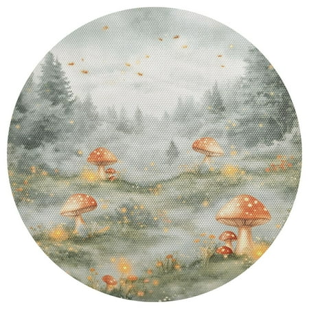 

Forest and Mushrooms 15.4in Diameter PVC Plate Mat Heat-Resistant and Cuttable Kitchen Decor