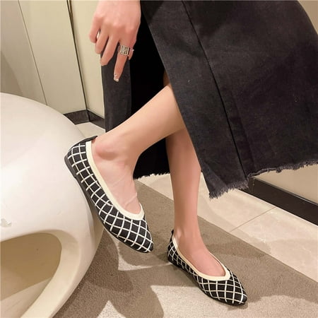 

Xysaqa Black Flats for Women Ballets Shoes for Girls Women s Fashion Pointed Toe Shoes Plaid Casual Comfortable Mesh Flat Shoes Womens Slip on Shoes on Clearance
