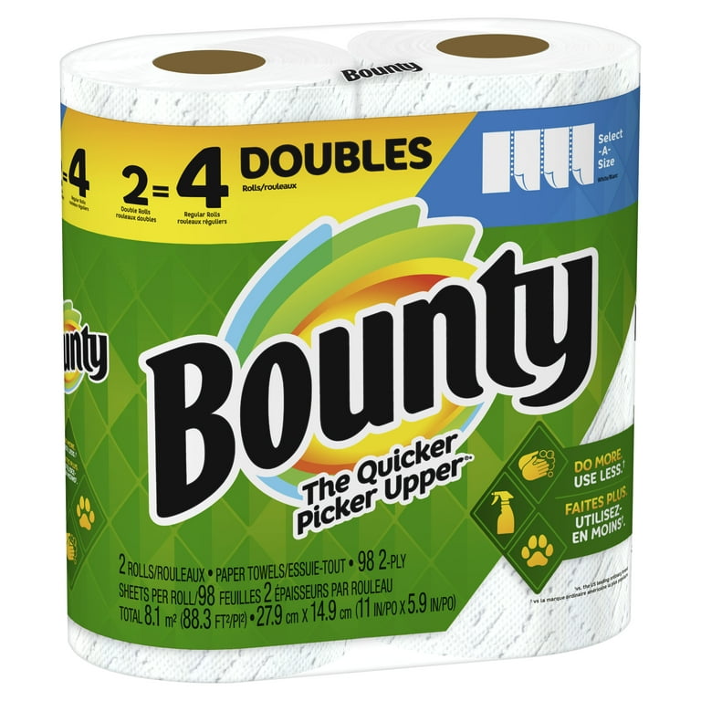 Bounty Select-A-Size Paper Towels, Double Rolls, White, 98 Sheets Per Roll,  2 Count