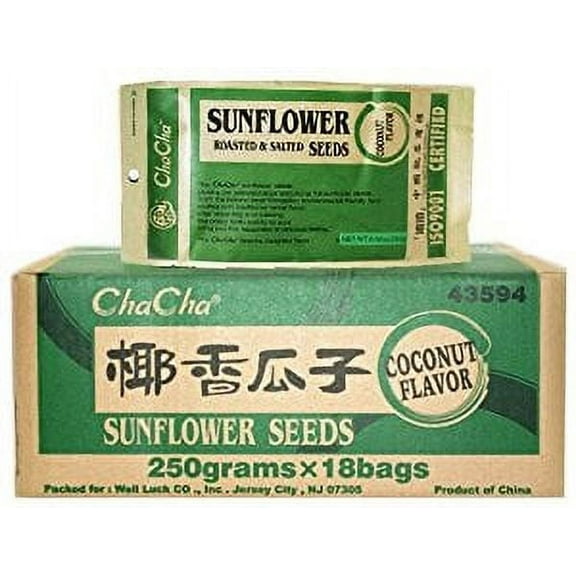 NineChef Bundle - Chacha Sunflower (Coconut Flavor) Roasted and Salted Seeds 250g X 18 Bags   1 NineChef ChopStick