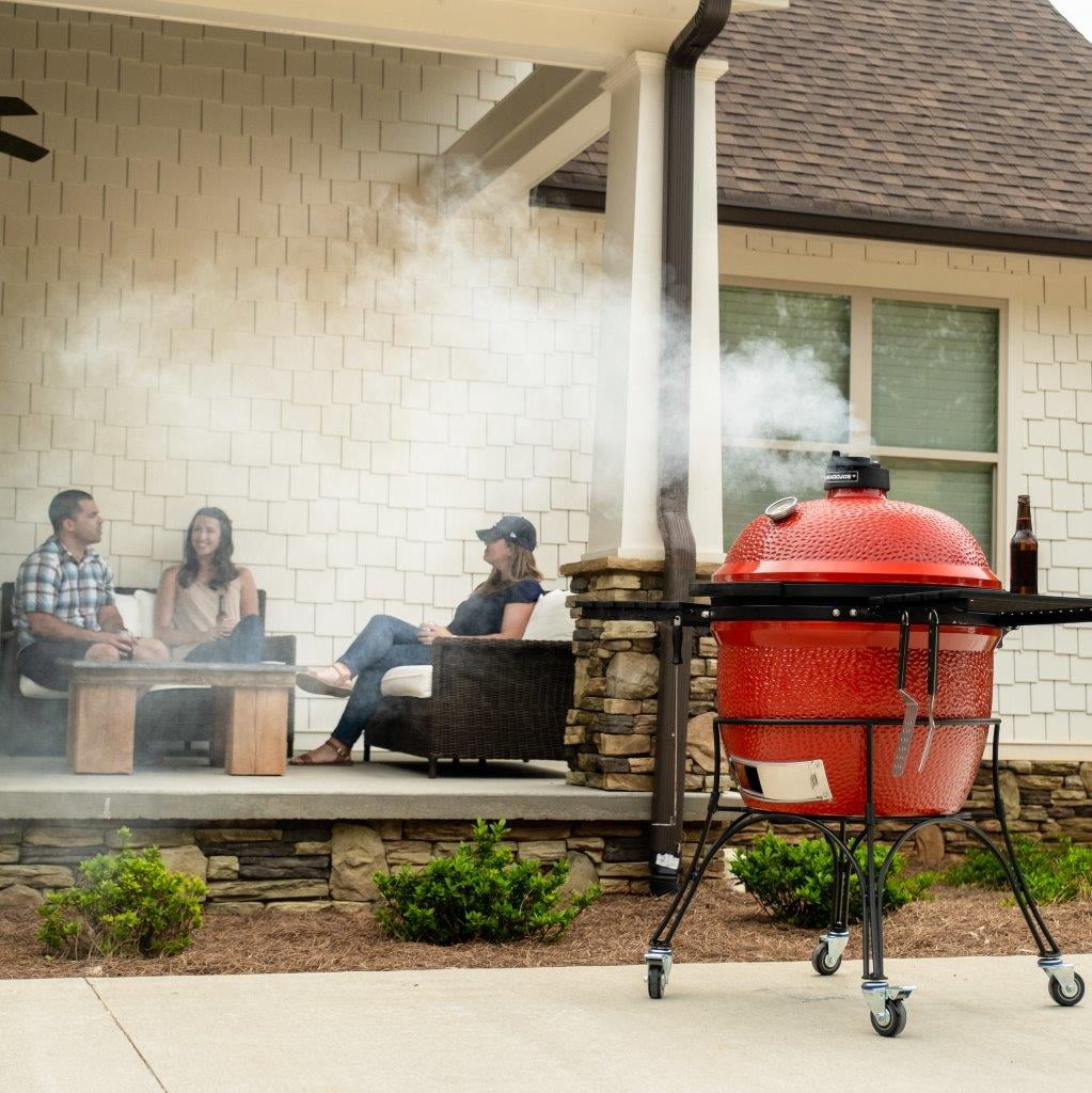 Kamado Joe Big Joe I 24 in. Charcoal Grill in Red with Cart, Side Shelves, and Ash Tool