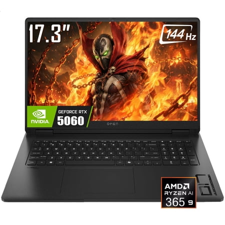 HP OMEN 17 Gaming Laptop, 17.3" 1920 x 1080 144Hz FHD Display, AMD Ryzen AI 9 365, GeForce RTX 5060, RGB Backlit KB, 1080p Webcam, Windows 11 Home(16GB DDR5 RAM * 1TB SSD)