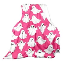 PEIBang Halloween Ghost Throw Blankets Halloween Home Decorations,Cute Halloween Spooky Pink and White Throw Blanket,Lightweight Cozy Blanket for Couch,Sofa,Bed,Livingroom Decorations