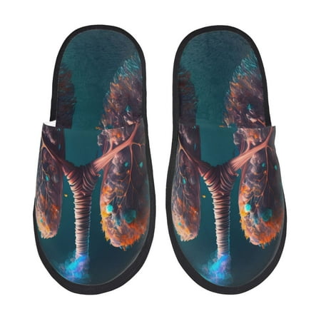 Balery Abstract Botanical Heart Slient Indoor Furry Fleece Comfort House Shoes Soft Non-Slip Home Shoes Cotton slippers House Slippers-- Medium