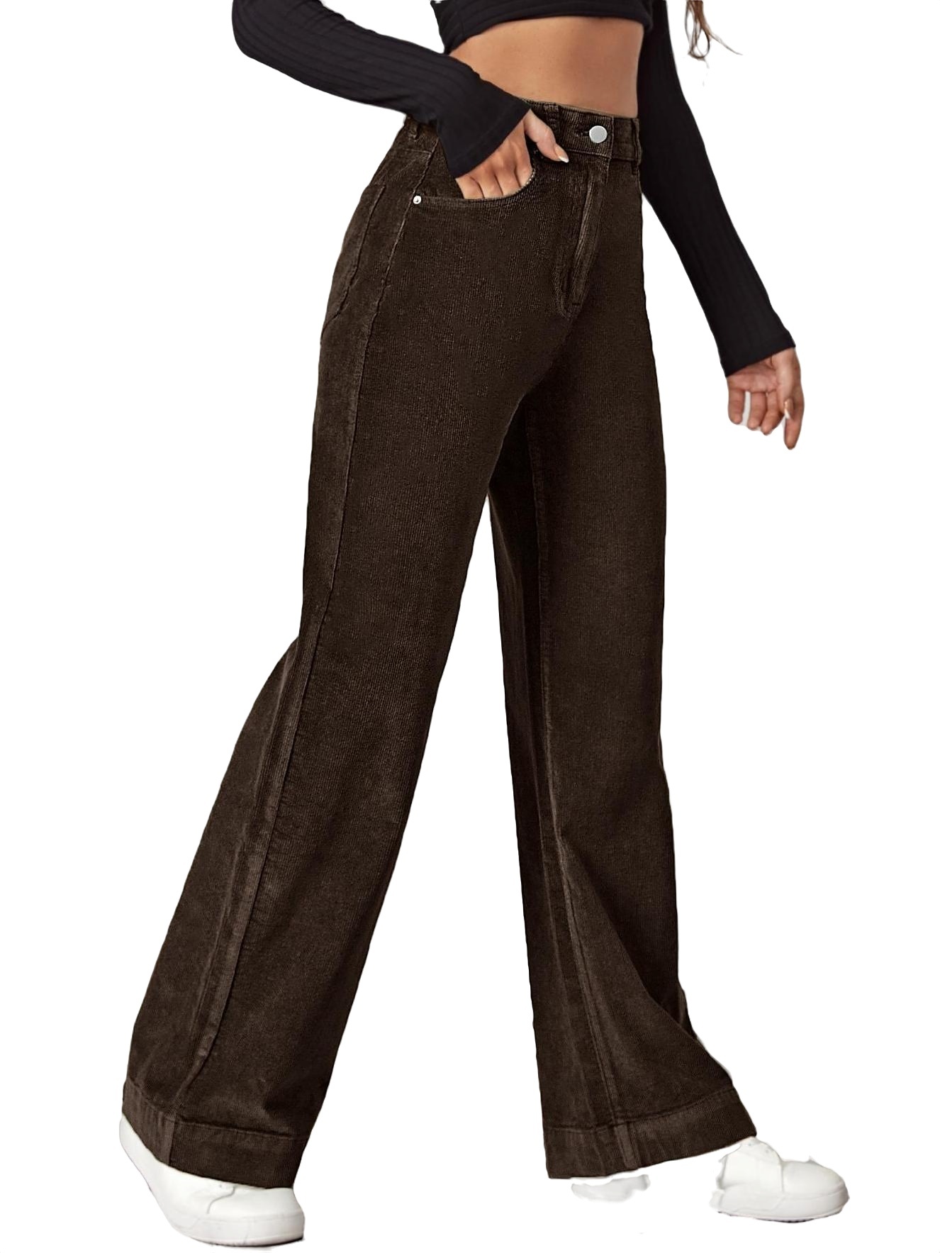 Casual Plain Wide Leg Chocolate Brown Women's Pants (Women's)