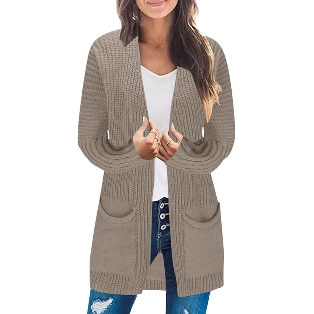 Suéter de punto para mujer, cárdigan de punto de color liso con bolsillos, suéter de punto holgado, chaqueta, abrigo para mujer