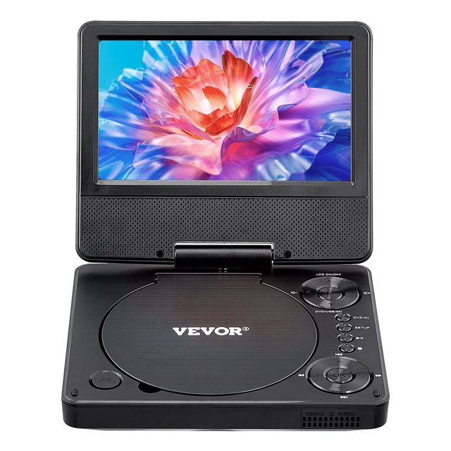 VEVOR Lecteur DVD Portable Écran Pivotant HD 7 Pouces 4 Heures Batterie Intégrée