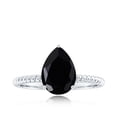 thumbnail image 4 of Pear Shaped Created Black Diamond Solitaire Ring with Moissanite - 8X10 mm, 18K White Gold, US 9.50, 4 of 8