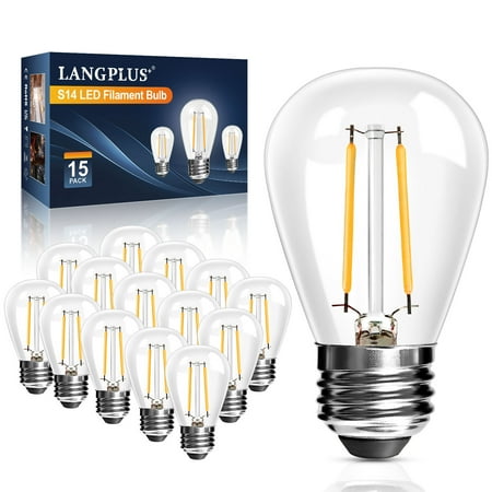 

Langplus 15Pack S14 2W 2700K Soft White LED Filament Bulbs E26 Medium Screw Base 2W to Replace 11/20/25W 180LM Dimmable LED Edison Bulbs for Patio Sputnik Chandelier