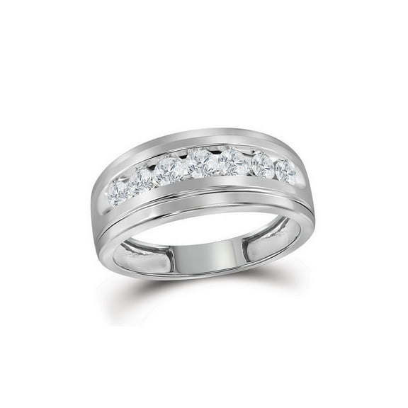 FB Jewels 10kt White Gold Mens Round Diamond Wedding Channel-Set Band Ring 3/4 Cttw Size 8