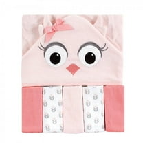 Hudson Baby Infant Girl Hooded Towel and Five Washcloths, Pink Owls, One Size
