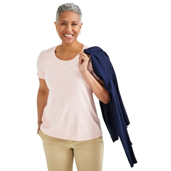 Women's Plus Cotton Short-Sleeve Scoop-Neck Top Pink Lining 1X